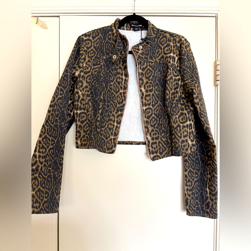 Leopard Print Full Zip Cropped Jacket